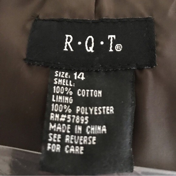 RQT Brown Embroidered White Aqua Polka Dot Pearl Button Jacket Women Size 14 - Picture 6 of 16